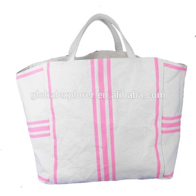 promotional stripe pattern linen beach bag tote bag shopping bag