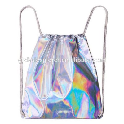 fashion patent PU holographic women ladies travel drawstring backpack