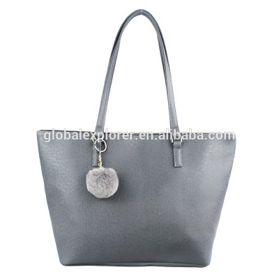 fashion retro large handbag with wool pompon shopping bag tote bag