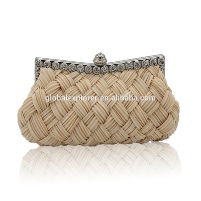 classic satin pleated women evening clutch bag with metal frame