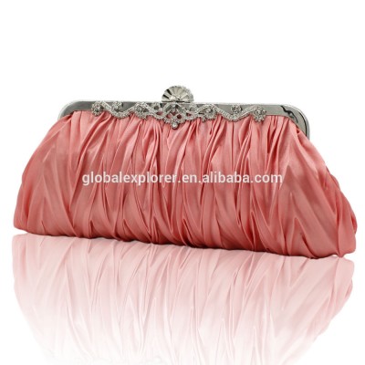 Luxury pleated satin women clutch bag evening party with metal frame