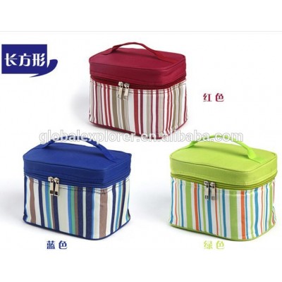 fashion stripe printed 600D vanity cosmetic lunch cooler bag