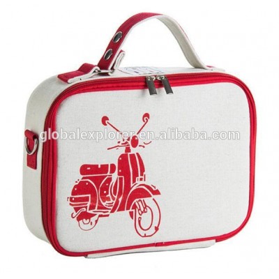 professional printed linen cooler picnic lunch bag with removable shoulder strap