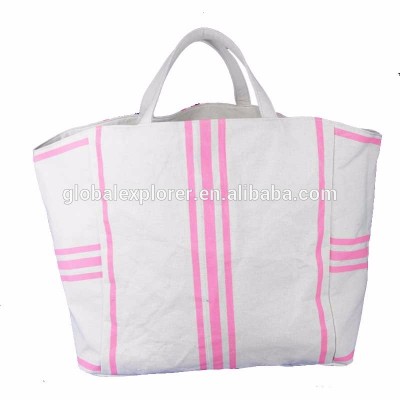 Professional supply promotional stripe pattern linen Women tote bag in factory