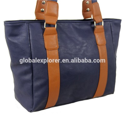 SEDEX BSCI promotional cheap PU navy with brown handbag